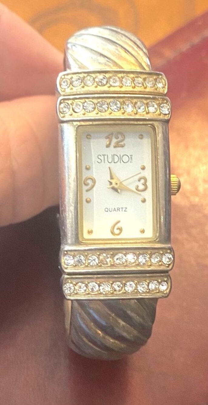Women's 18mm Metal Tone Studio Time Watch, Bangle Bracelet with Crystal Accents